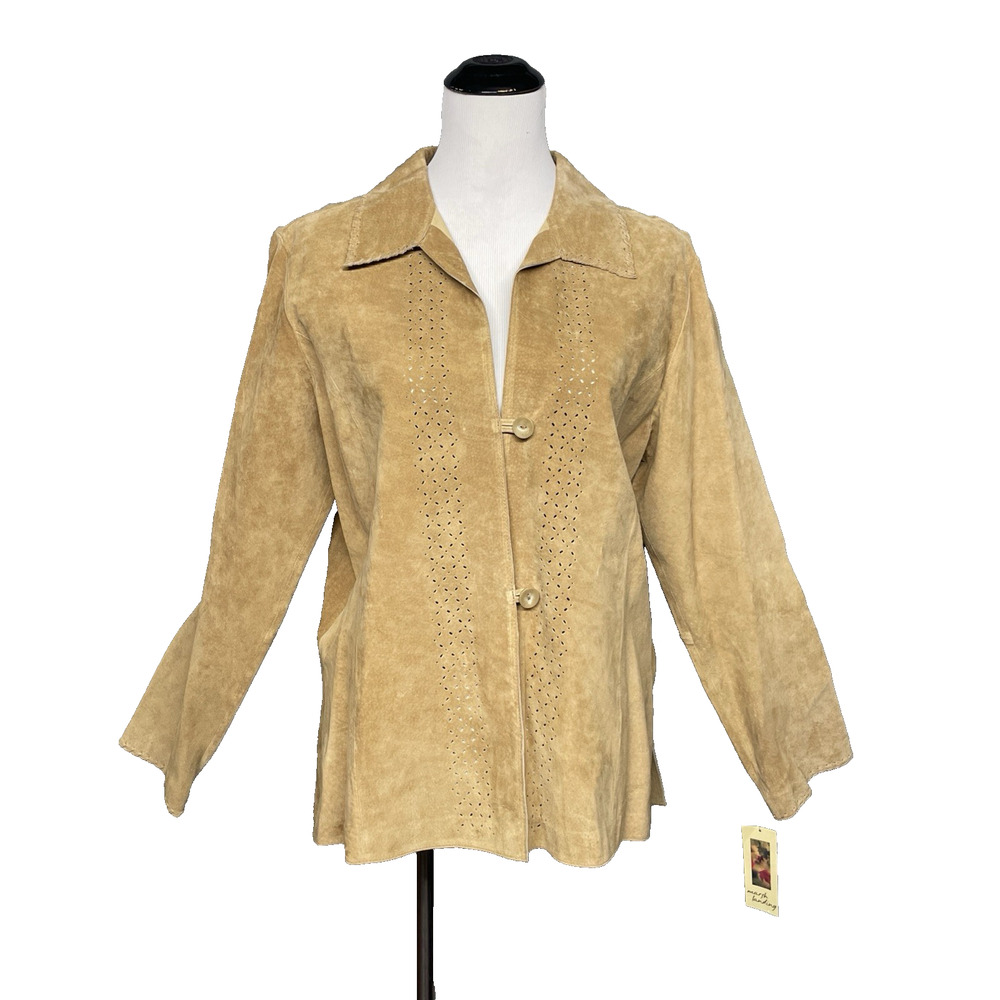 NWT Vtg Marsh Landing 100% Leather Tan Rustic Luxury Jacket Top Large